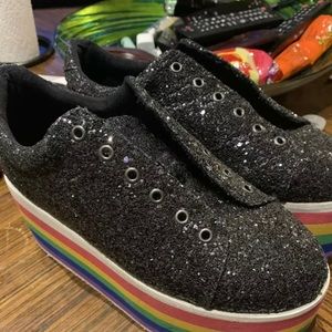 YRU glitter black rainbow platforms